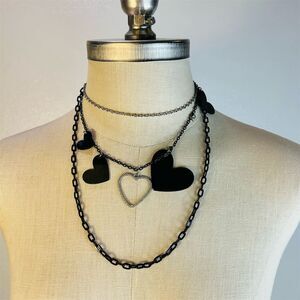Gothic Heart Pendant Layered Necklace Black Punk Rock Party Jewelry